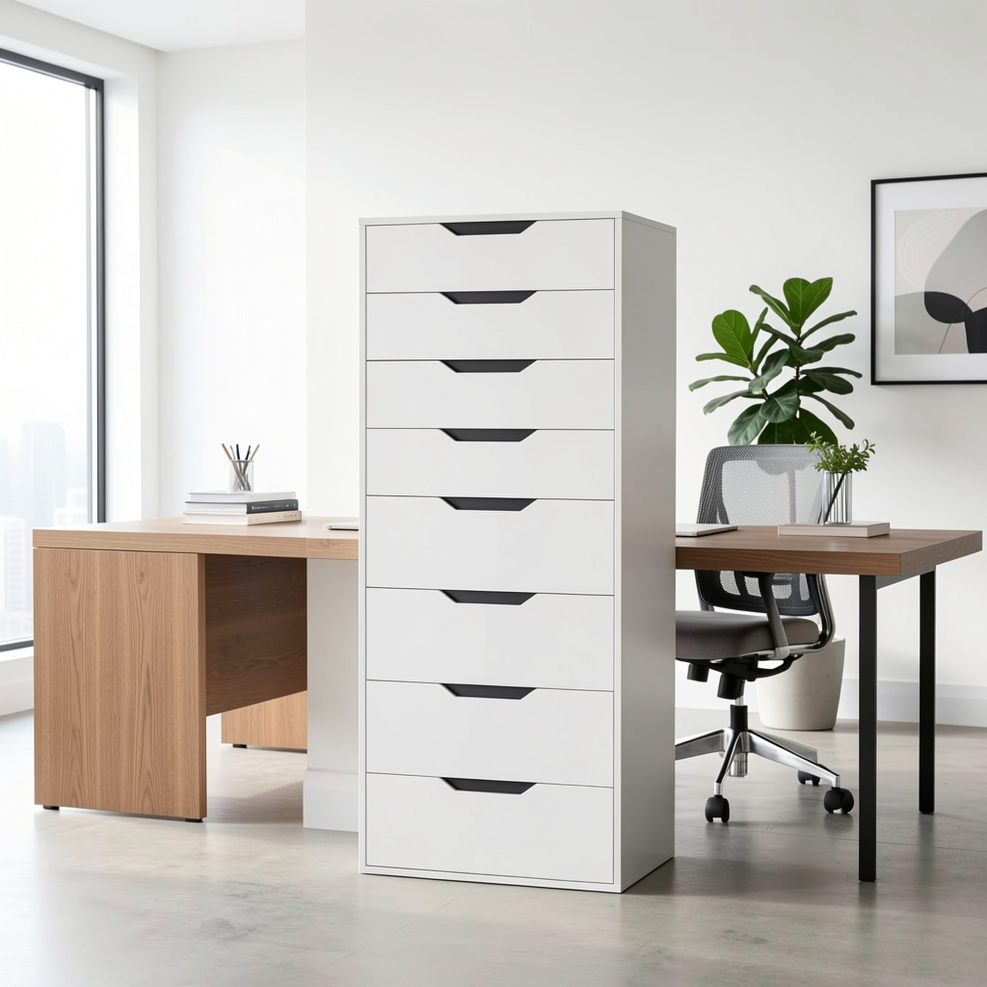 8 Drawer File Cabinet | Wood Filing Cabinet Under Desk, Vertical Small Filing Cabinet Fits Letter, Legal, A4 Size, Contemporary Hardwood, Floor Mount, Assembled, For Home Office