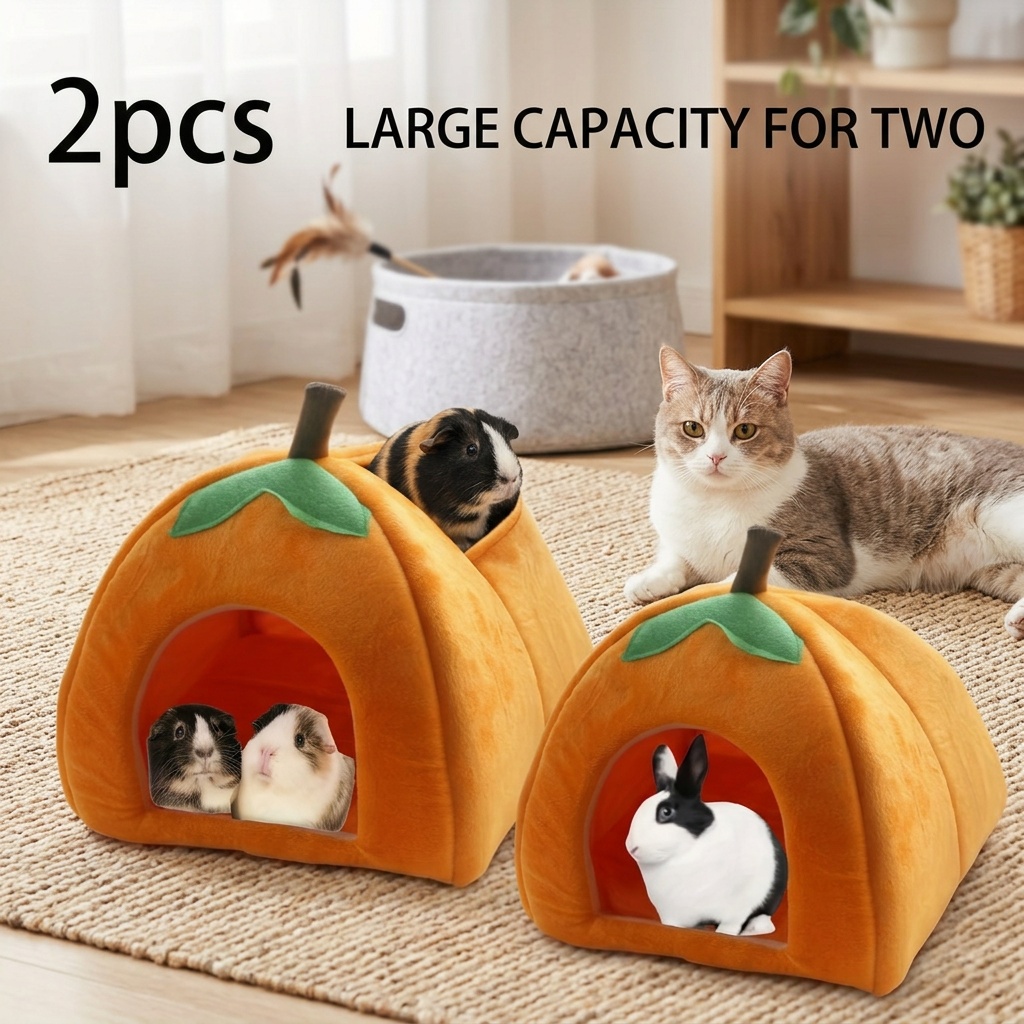 2pcs pumpkin shaped removable and washable small pet warm villa style semi enclosed soft indoor pet house multiple colors Product details 5