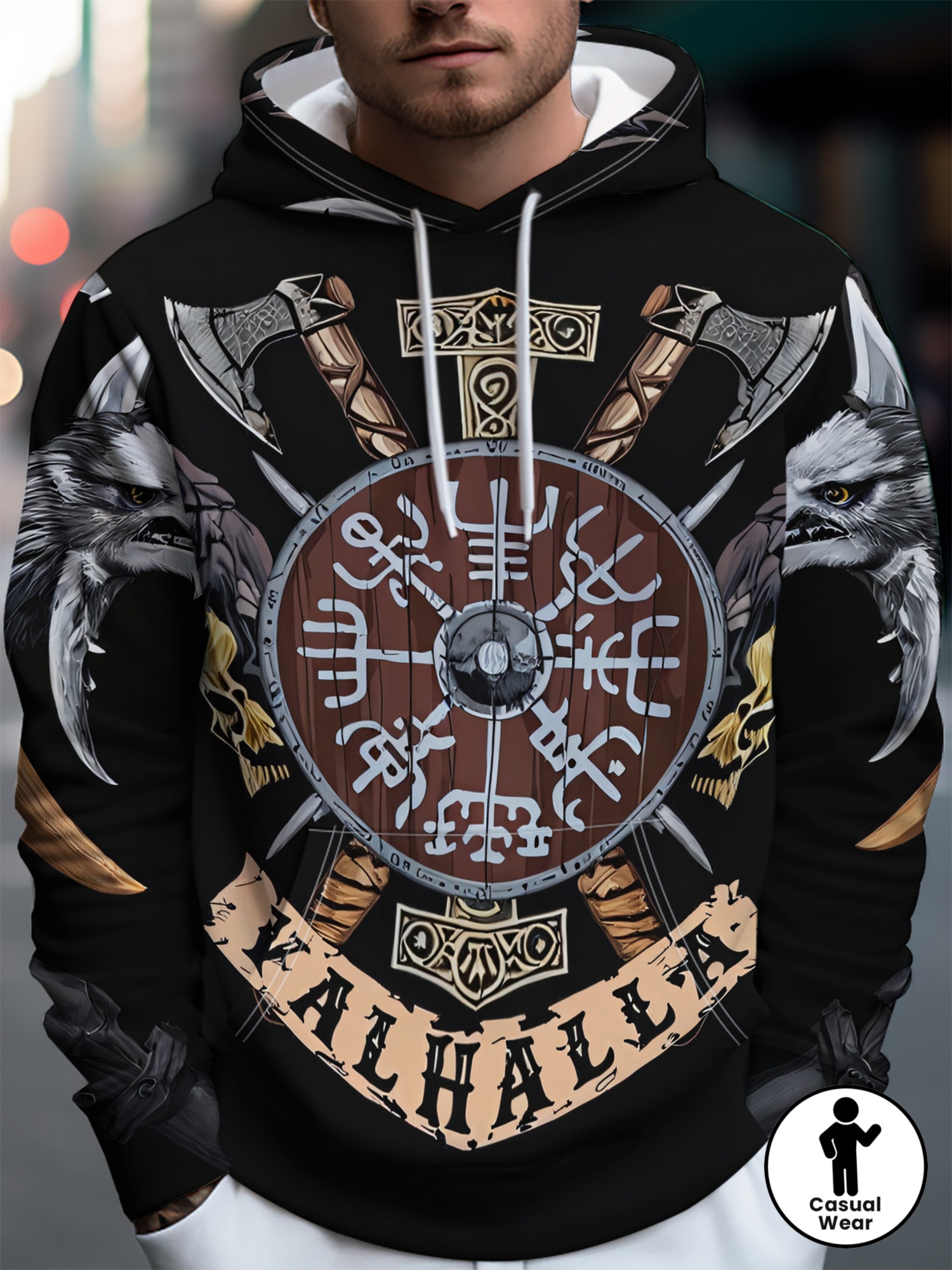 Men's Trendy Street Style Hoodie With Nordic Eagle Axe Patch_voghion.com