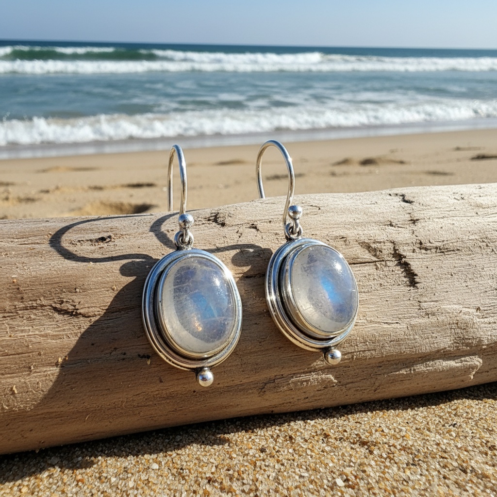 Vintage Moonstone Long Drop Dangle Earrings, Wedding Gift