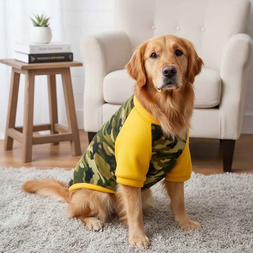 1pc camouflage fleece color block medium weight large dog crewneck sweatshirt Product details 6