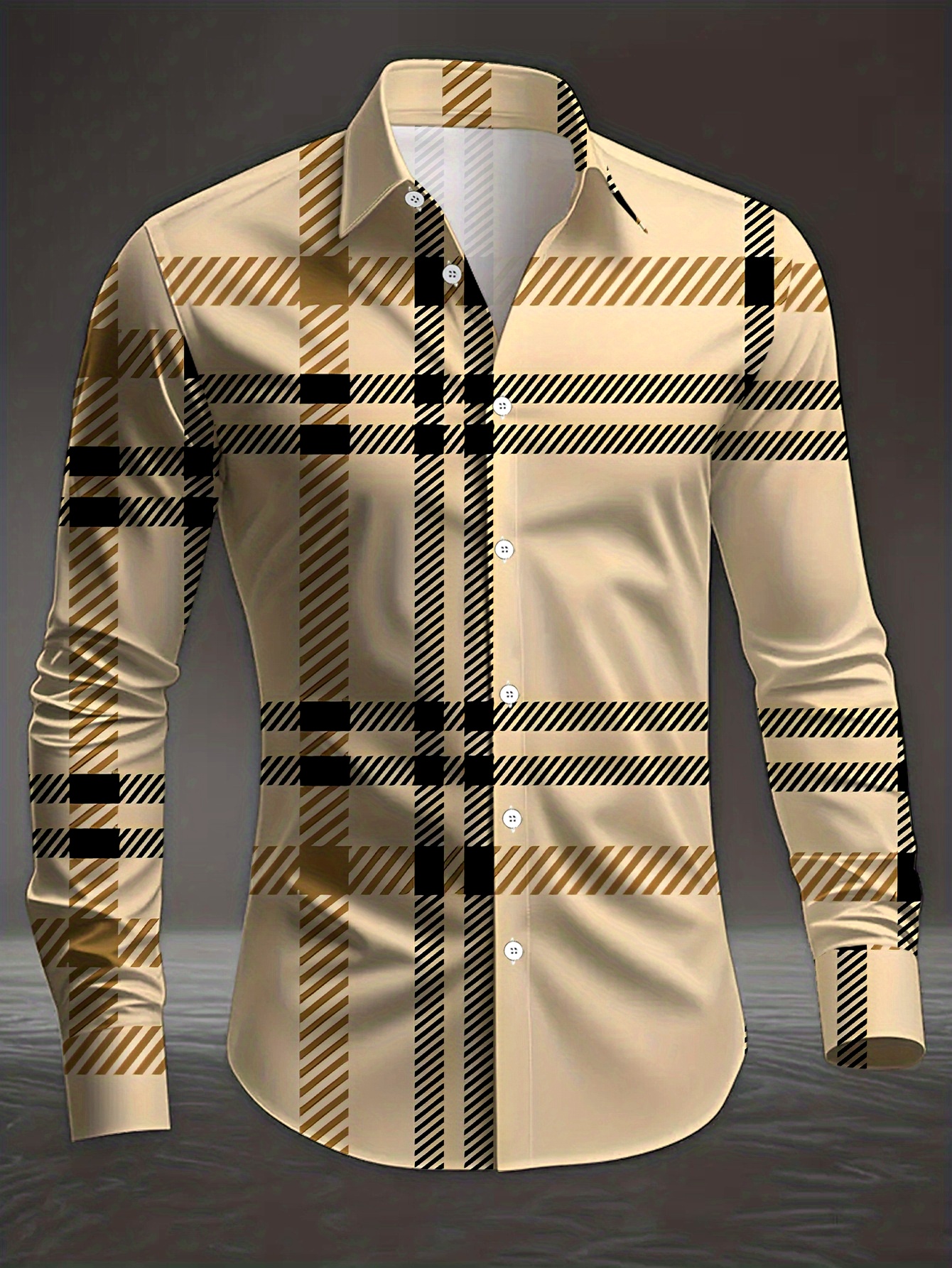 Camisa Masculina de Manga Comprida, Estampa Xadrez Clássica