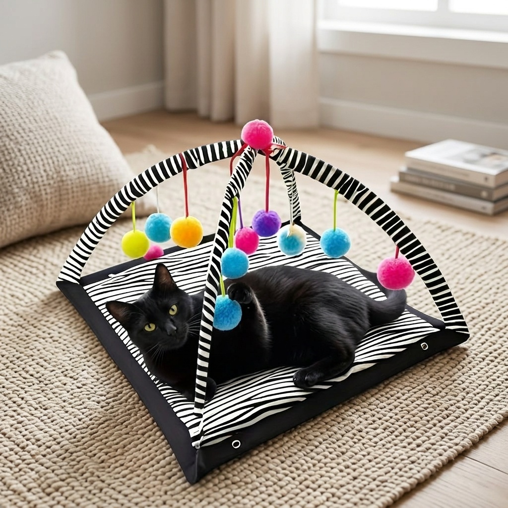 Interactive Cat Play Tent with Hanging Ball Toys & Scratching Mat