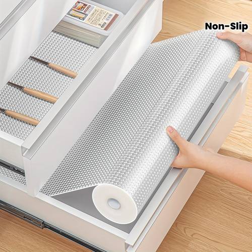 a roll of non slip and waterproof drawer lining multifunctional suitable for shelves and drawers in kitchens bathrooms desks and refrigerators washable oil proof and stain proof easy to cut