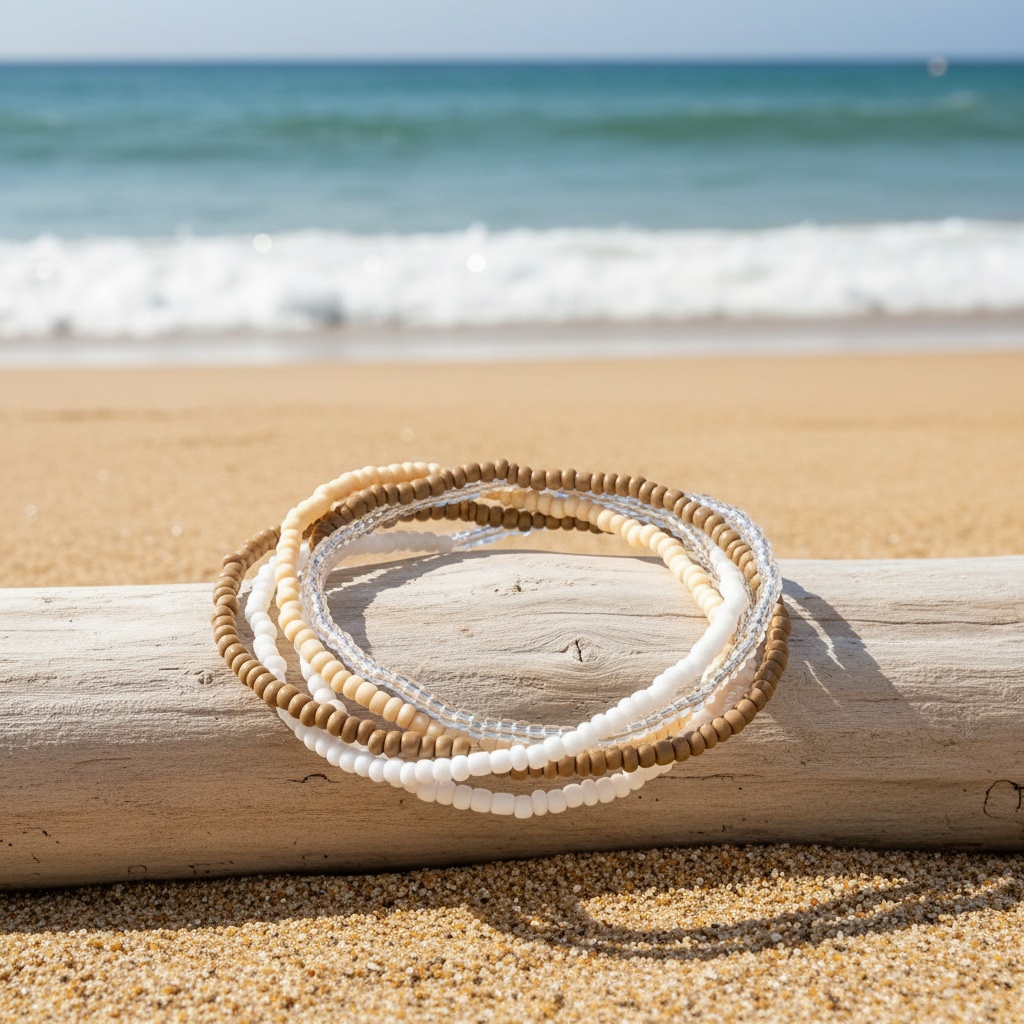 Summer Beach Elastic Rice Bead Anklets for Women, Colourful Accessory