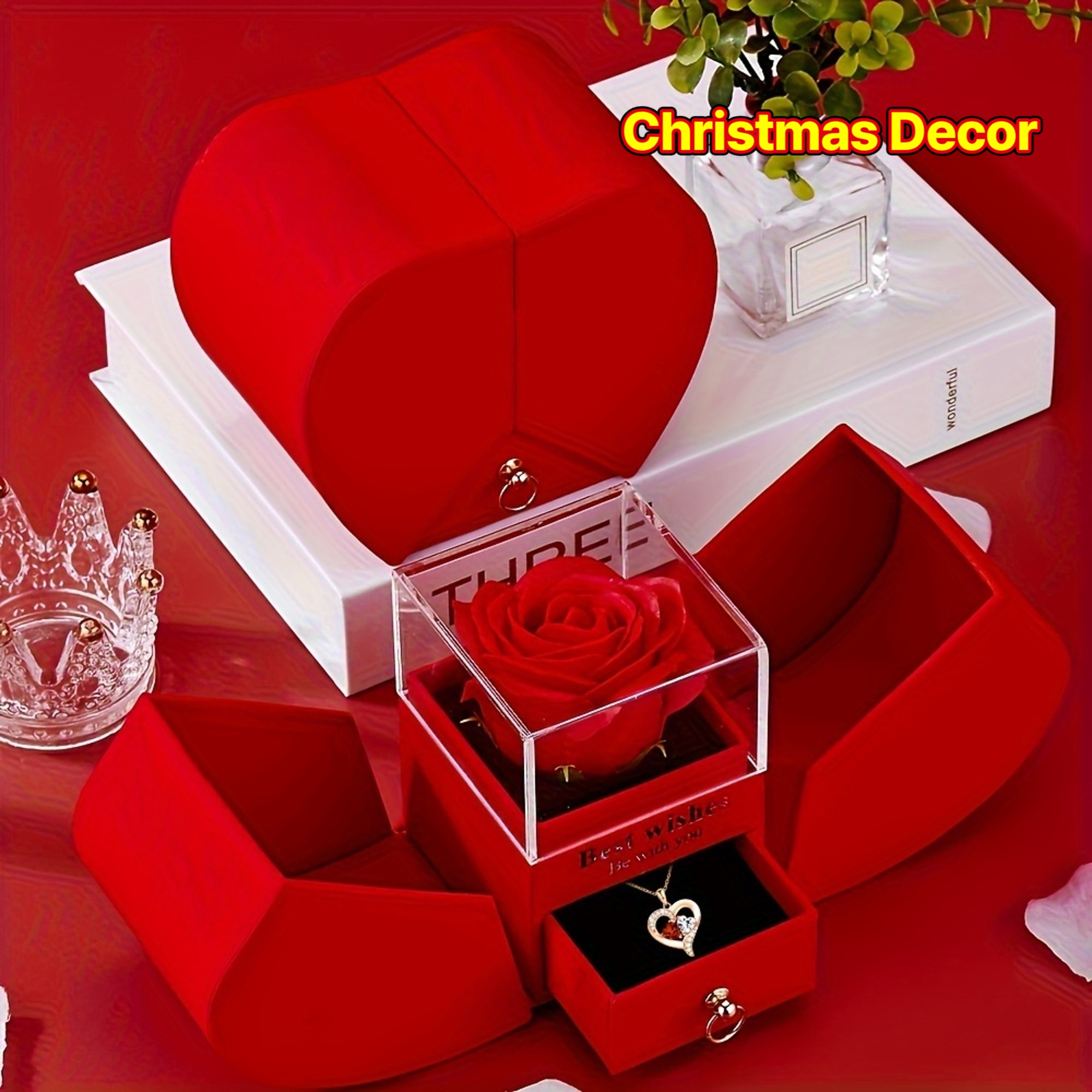 Elegant Light Luxury Artificial Rose Gift Box with Heart Necklace - Perfect for Wife, Lover, Friend or Bestie | Christmas Present Idea, Party Favor & Celebration Keepsake, Romantic Gesture, Stylish Accessory, Metal Jewelry, Durable Material, Sentimental Jewelry