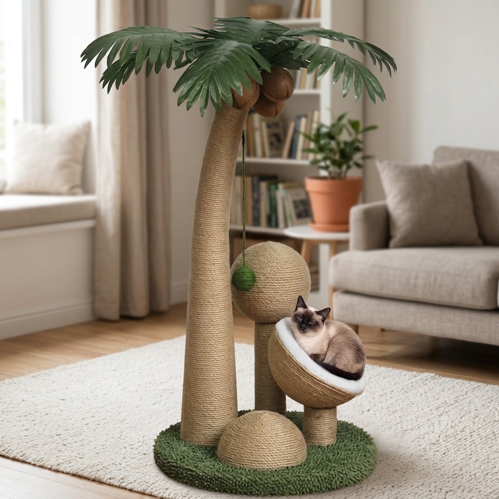 Cat Climbing Tree with Coconut Palm & Scratching Post