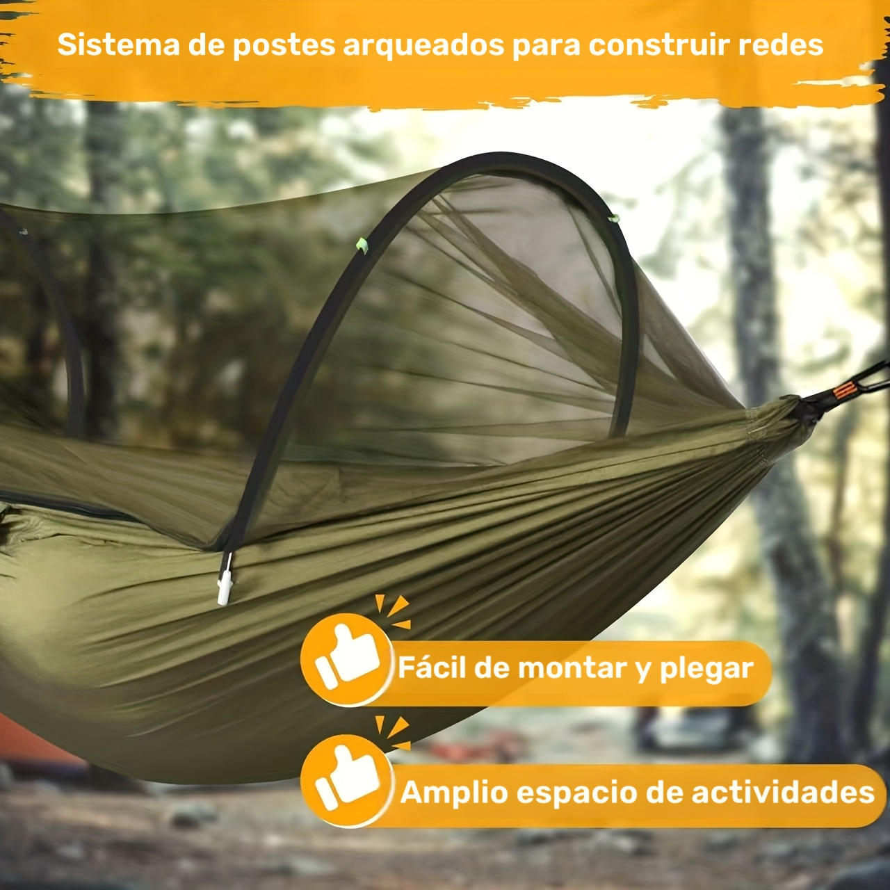 Hamacas para exteriores para el jardín, hamacas para acampar, hamacas individuales y dobles portátiles, hamacas de paracaídas de nailon ligero con correas para colgar, adecuadas para uso en exteriores, jardines, hamacas a prueba de mosquitos - Imagen 7
