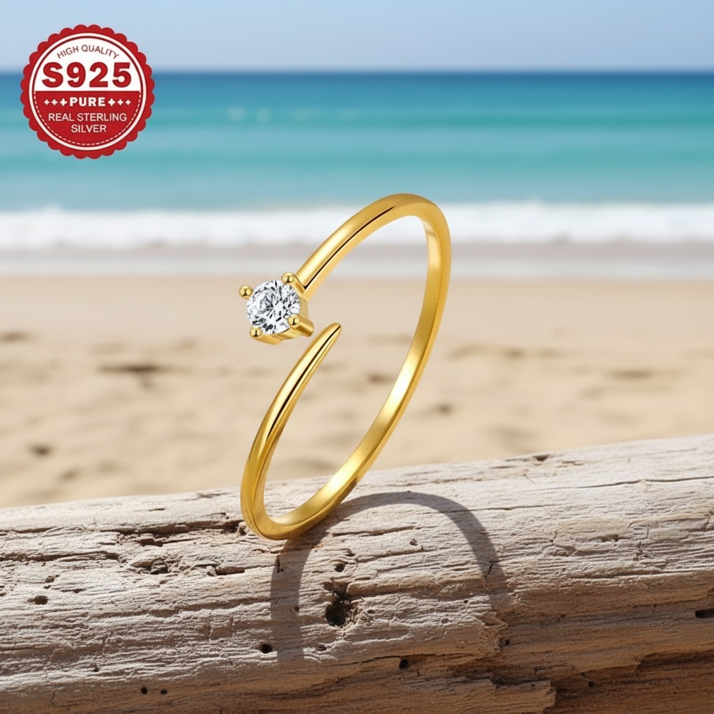 Women's S925 Sterling Silver Adjustable Open Toe Ring with Zirconia