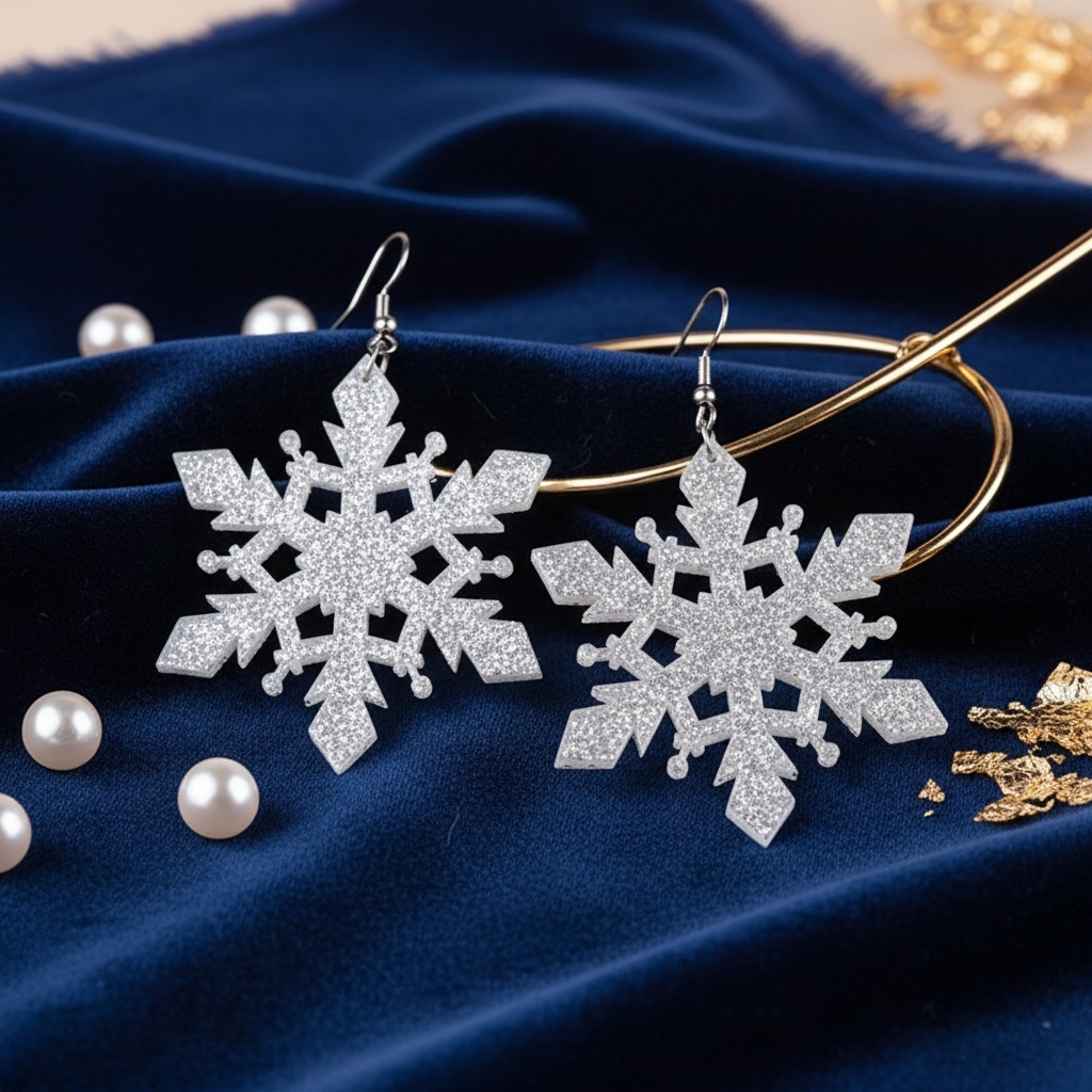 4pcs Elegant Christmas Sparkling Snowflake Acrylic Earrings Set for Women