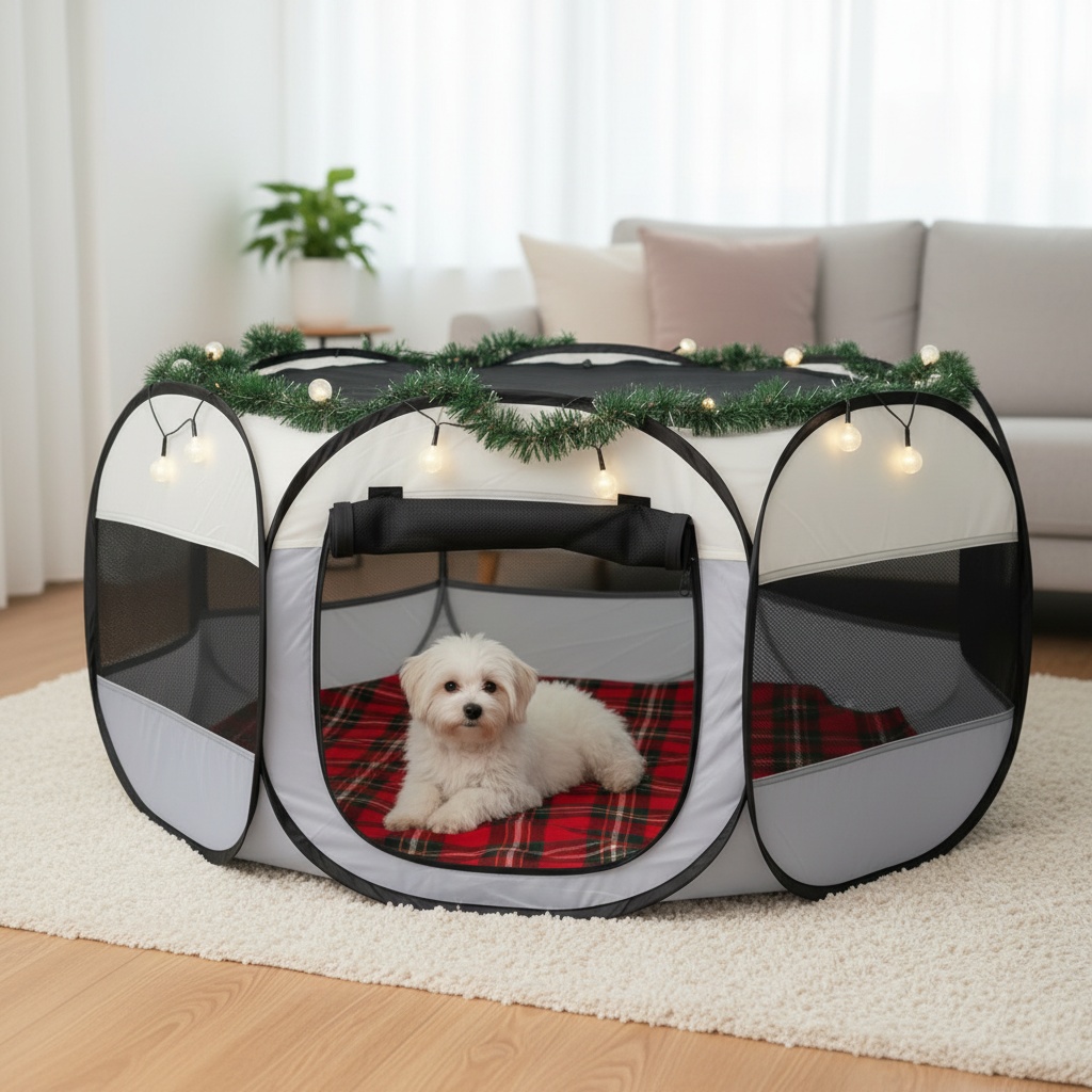 Hexagonal Pet Cage with Breathable Mesh for Cats and Small Dogs