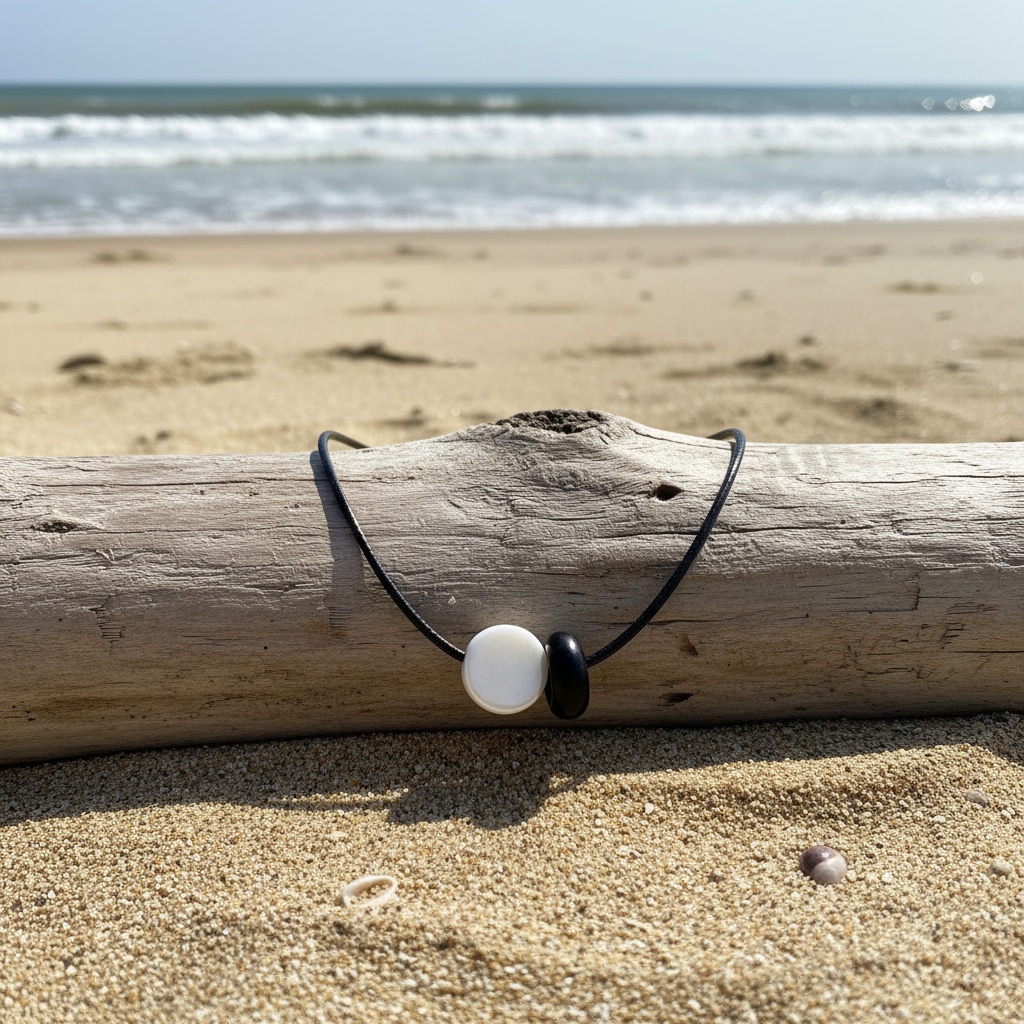 Black and White Braided Couple's Adjustable Necklace