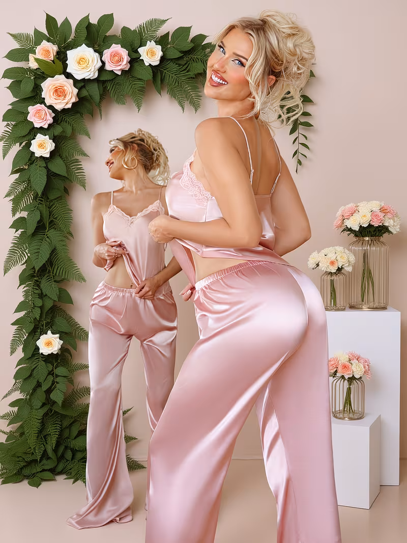 autumn and winter style neck comfortable womens pajama set 2pcs women wear elegant sleepwear soft fabric breathable material pajamas Product details 0