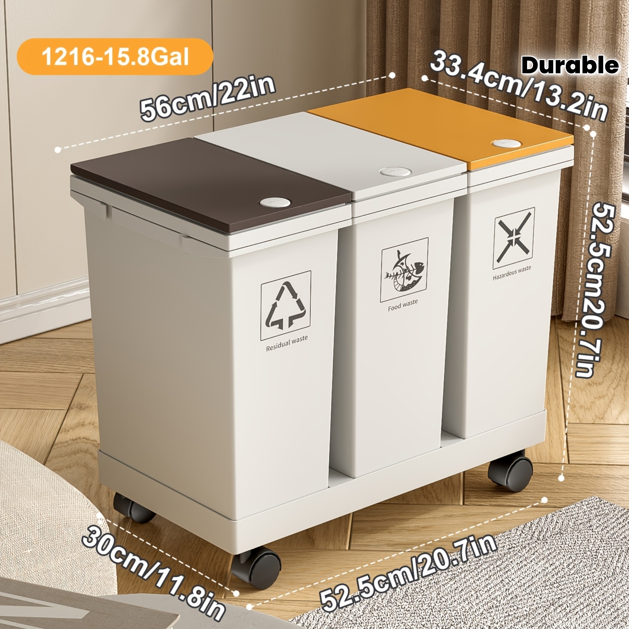 60l/36l/24l Large Capacity Kitchen Trash Can With Separate Compartments - Rolling, Odor-resistant, Dry And Wet Waste , Rectangular Shape, Press-, Easy To Clean, Kitchen | Plastic, Kitchen Trash Can