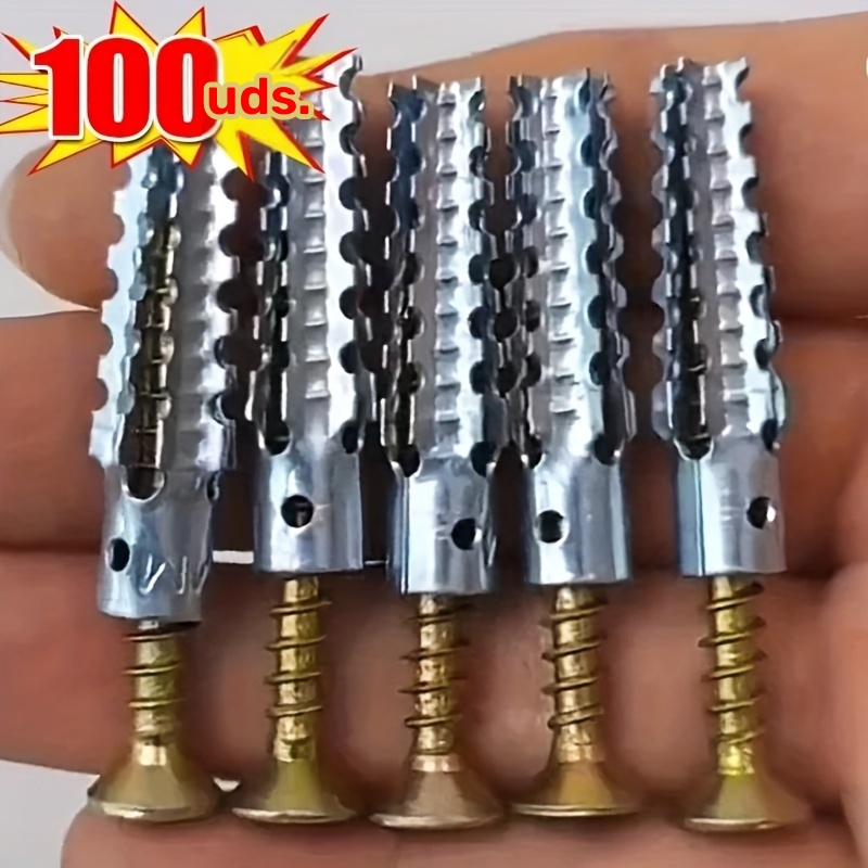 100 tornillos autoperforantes de metal con tubo de expansión dentado, anclajes para paredes de concreto, kit de fijación