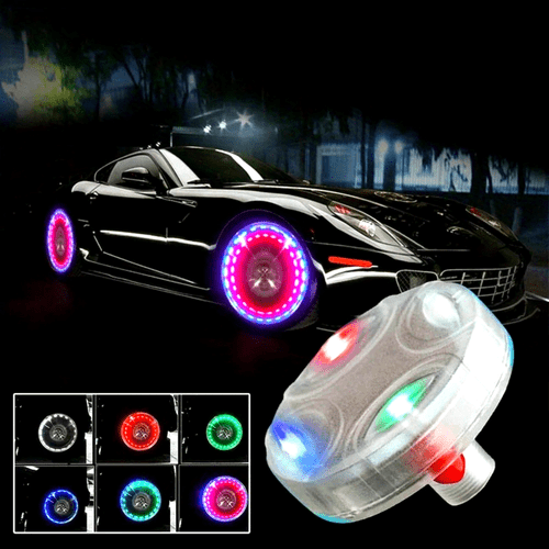 4pcs solar led tire caps auto on off 4 lighting blinking flashing solid fit cars motorcycles trucks night lights durable metal construction solar panel and battery powered vehicle visibility