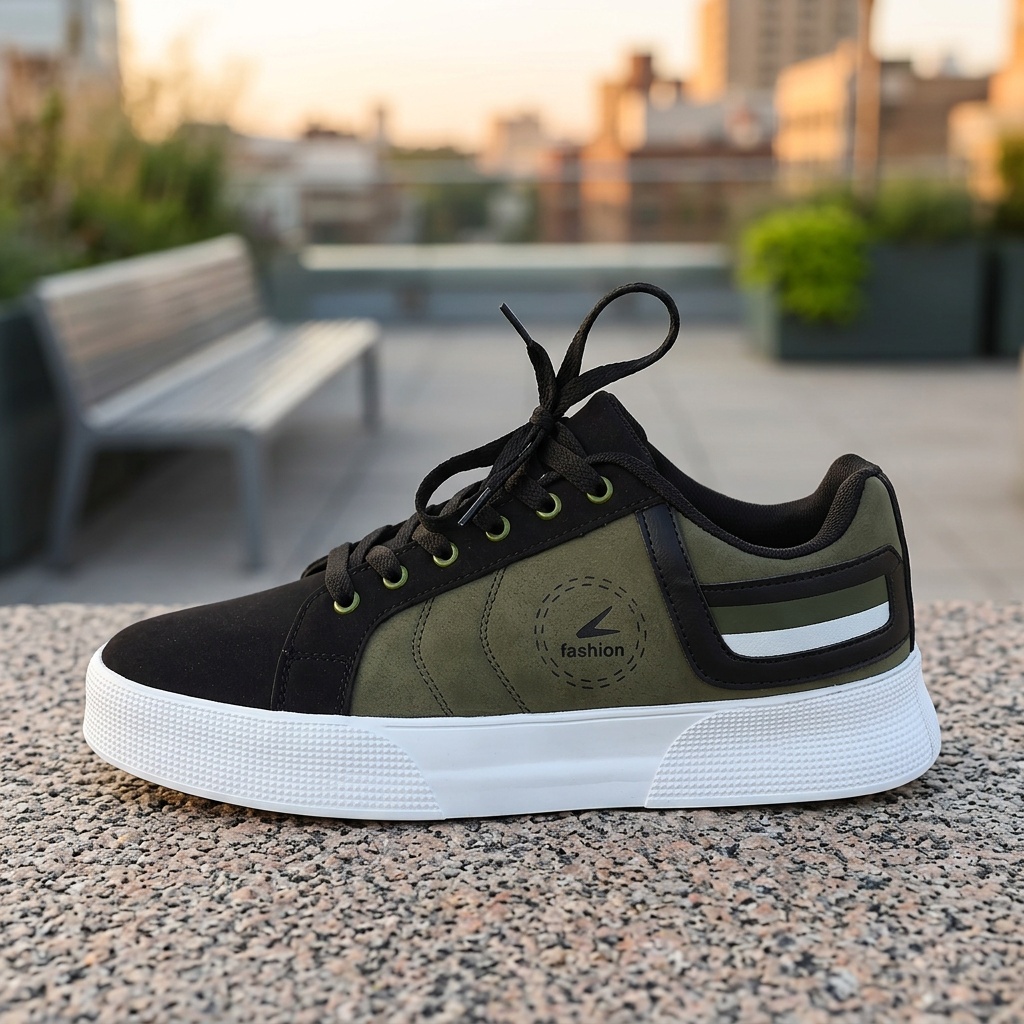 Baskets Homme Kaki Confort Chaussures de sport décontractées pour hommes, baskets basses à lacets, chaussures confortables avec un patchwork multicolore pour un style urbain