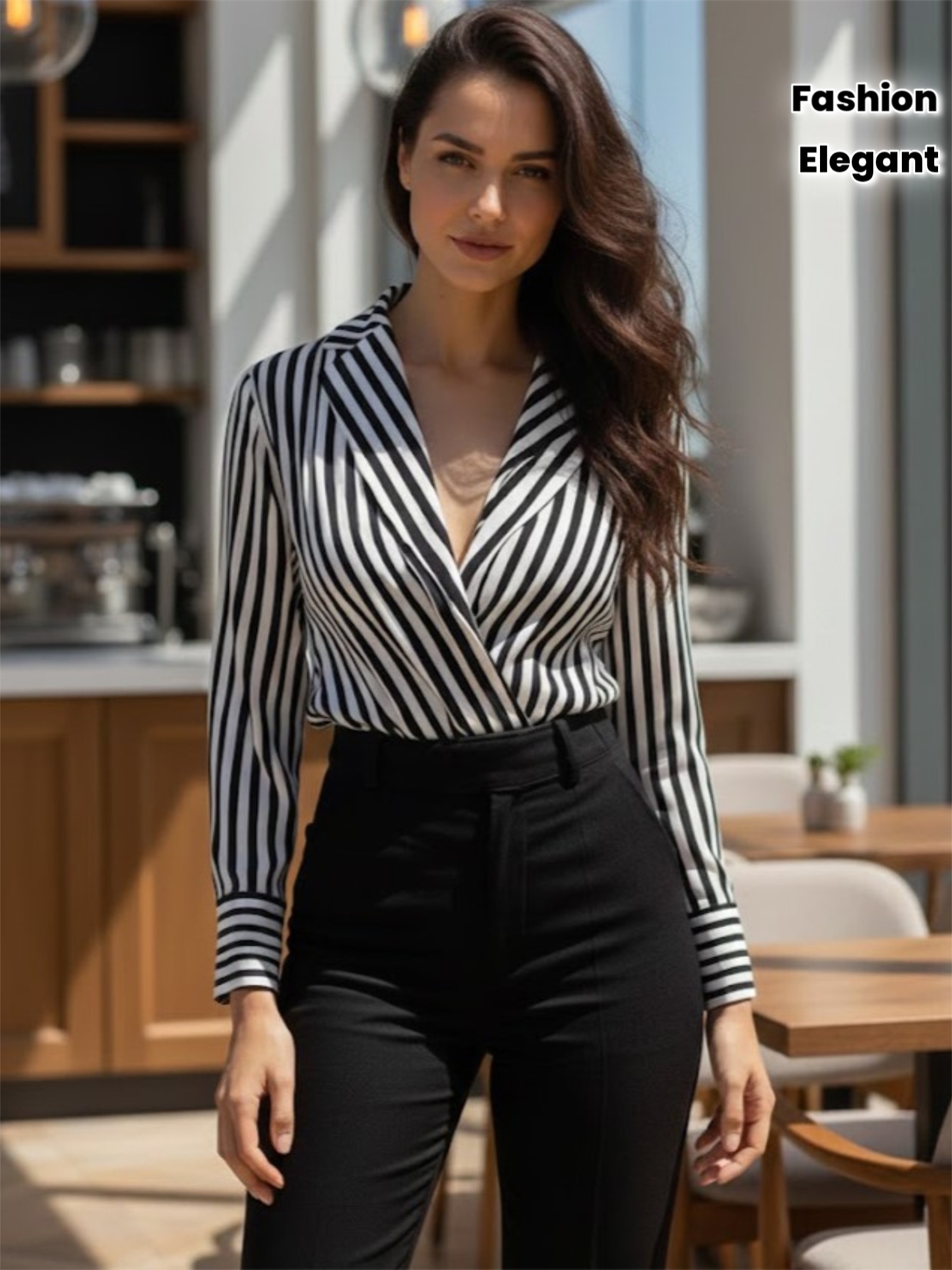 Top elegante da donna a maniche lunghe a righe, moda europea e americana cross-border