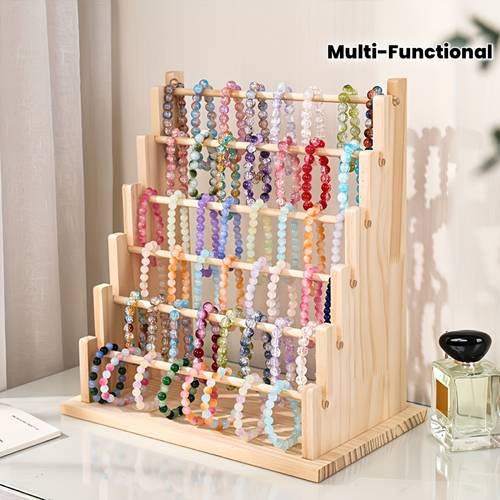 tier wooden tiered jewelry display stand with removable bead storage shelf versatile large capacity storage stand for bracelets watches hair additions and other crafts wooden jewelry tower
