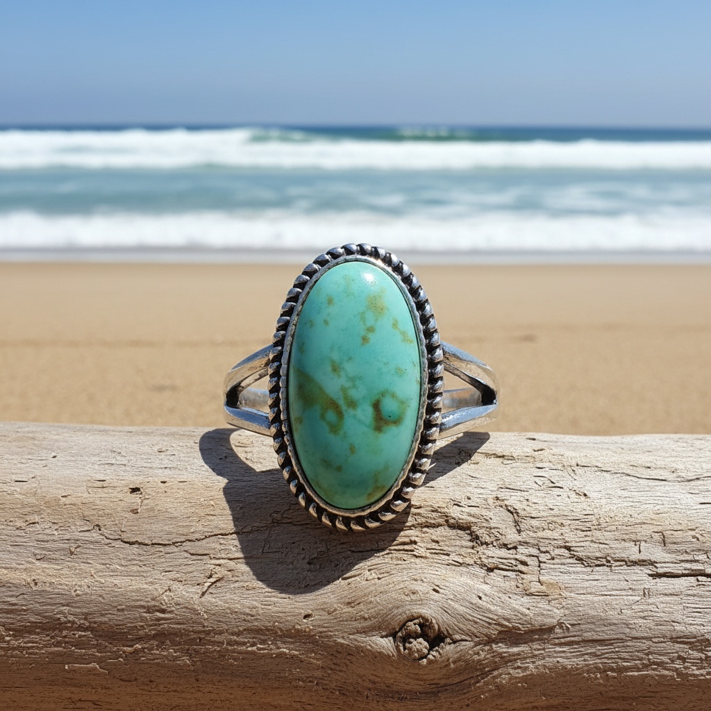 Vintage Oval Turquoise-Effect Printed Ring