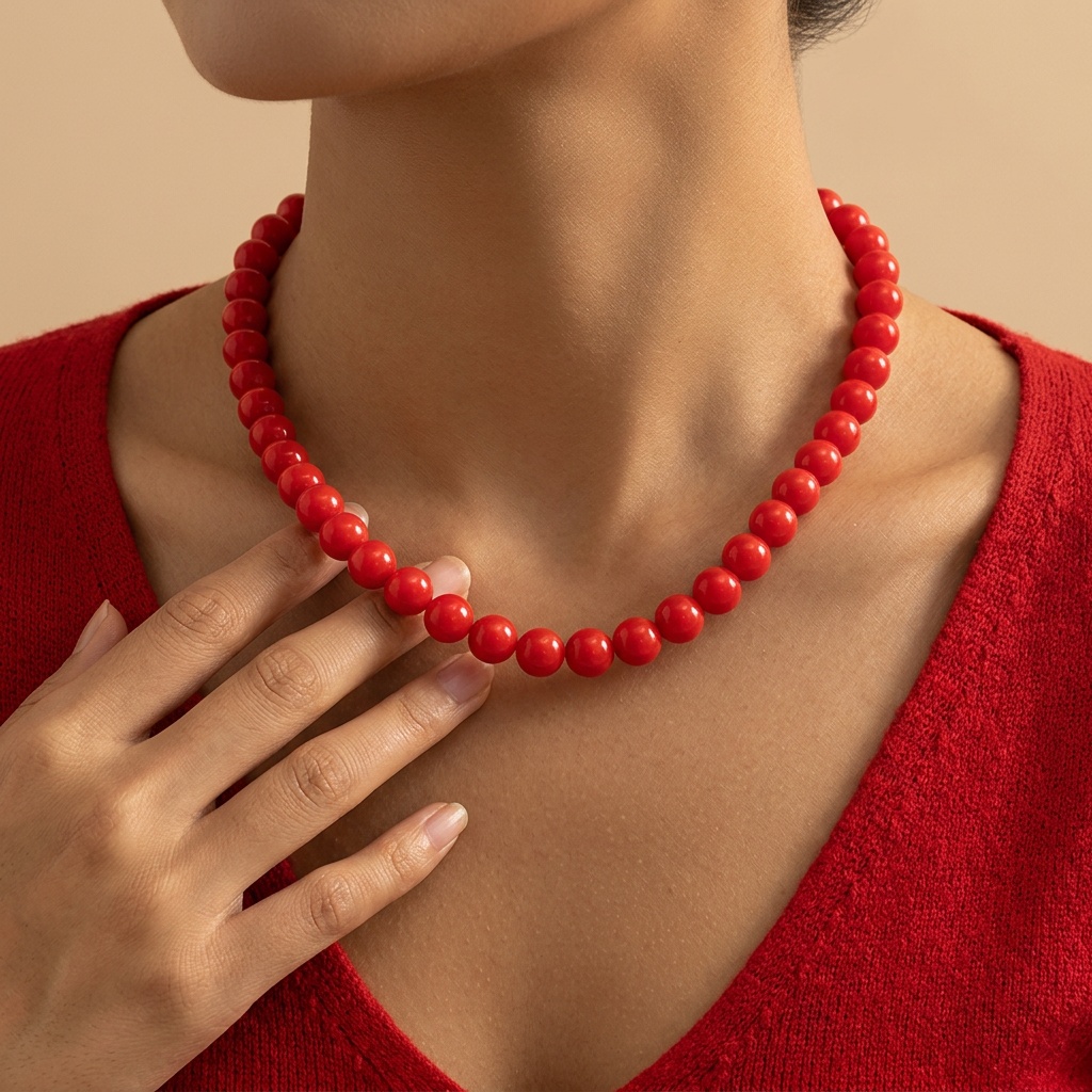 Dopamine-Colored Acrylic Round Beaded Chain Necklace