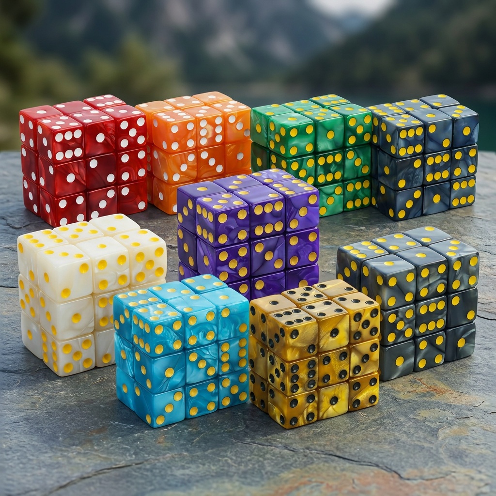 Colorful Right-Angle Pearl-Pattern Dice, Pack of 10