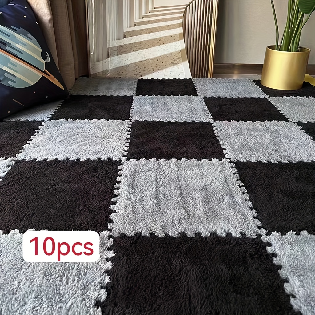 4pcs Thickened Plush Shag Puzzle Floor Mat, Bay Window Mat Seat Carpet,  Cuttable Square Interlocking Carpet Fluffy Area Rugs, Protective Anti-Slip  Was