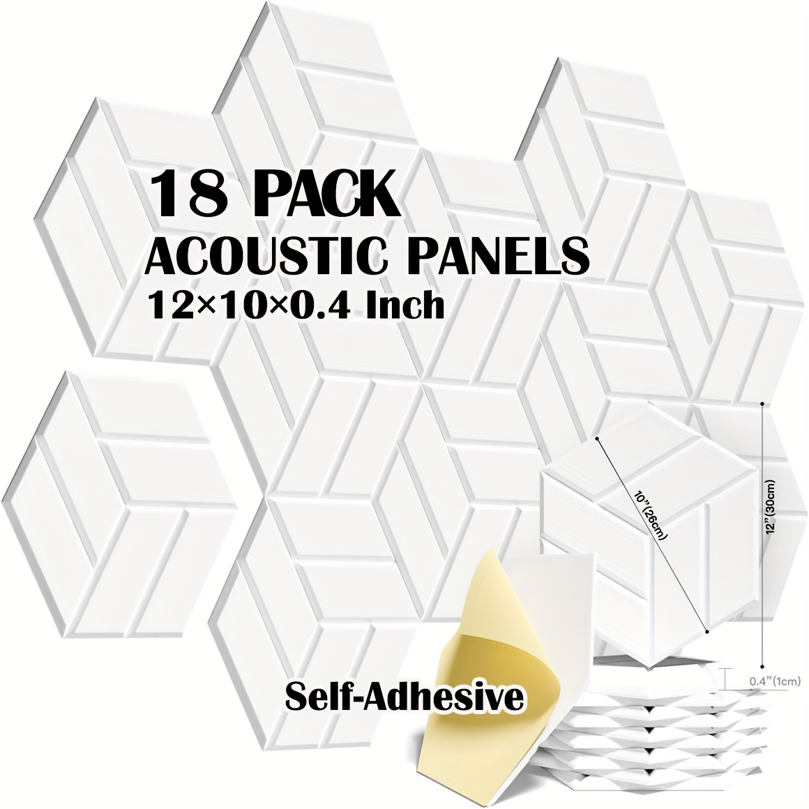 Paquete de 18 paneles acústicos negros de 12 x 12 x 0.4 pulgadas, panel  absorbente de sonido, decoración de pared, paneles de pared insonorizantes