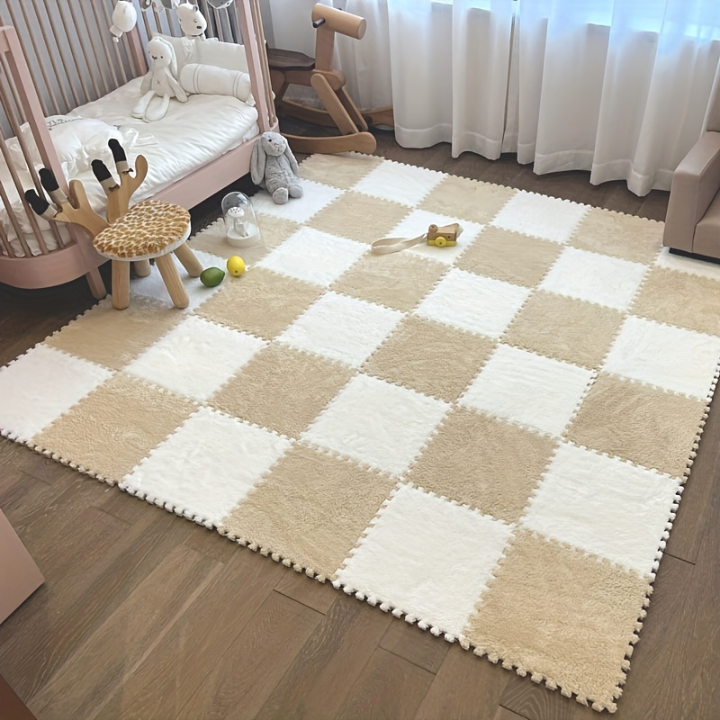 12pcs Bedroom Puzzle Fuzzy Mat - Splicing Carpet Rug, Washable Cuttable  Rug, Tatami Dorm Mat, Baby Crawling Mat, And More!