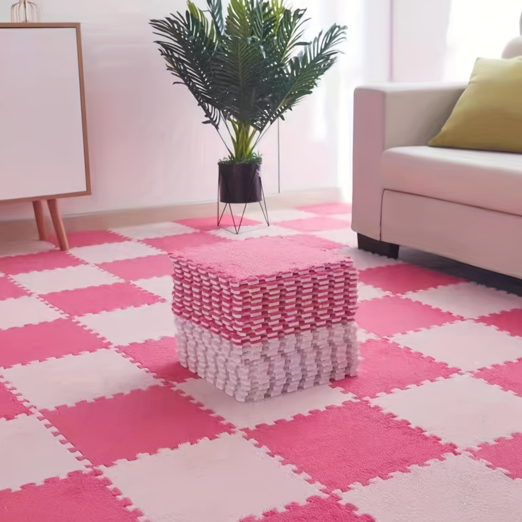 100pcs, 12X12 Plush Interlocking Carpet Tiles, 1cm Thick Foam Mat, Soft  Puzzle Play Mat, Living Room Bedroom Foam Mat Area Rugs(Color:Q)