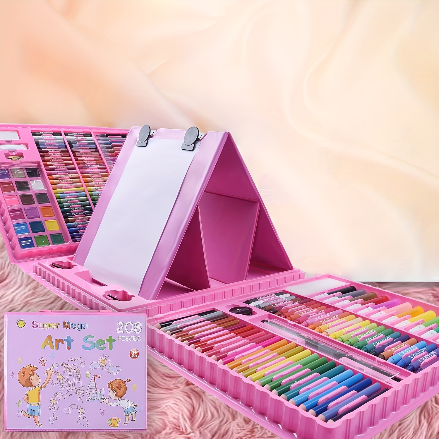 H & B Kit de suministros de arte de 208 piezas para pintar y dibujar,  estuche de arte para niños, caja de arte portátil, pasteles al óleo,  crayones