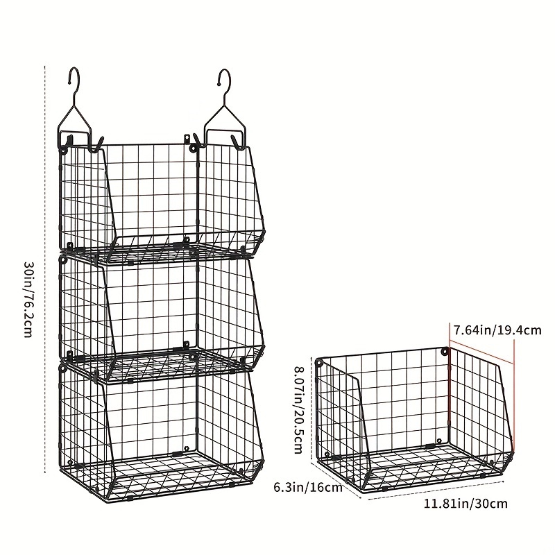 3 Tier Foldable Closet Hanging Organizer with Name Plate, Clothes Hanging Shelves with 5 S Hooks, Wall Mount&Cabinet Wire Storage, Size: 1 x 2 x 3