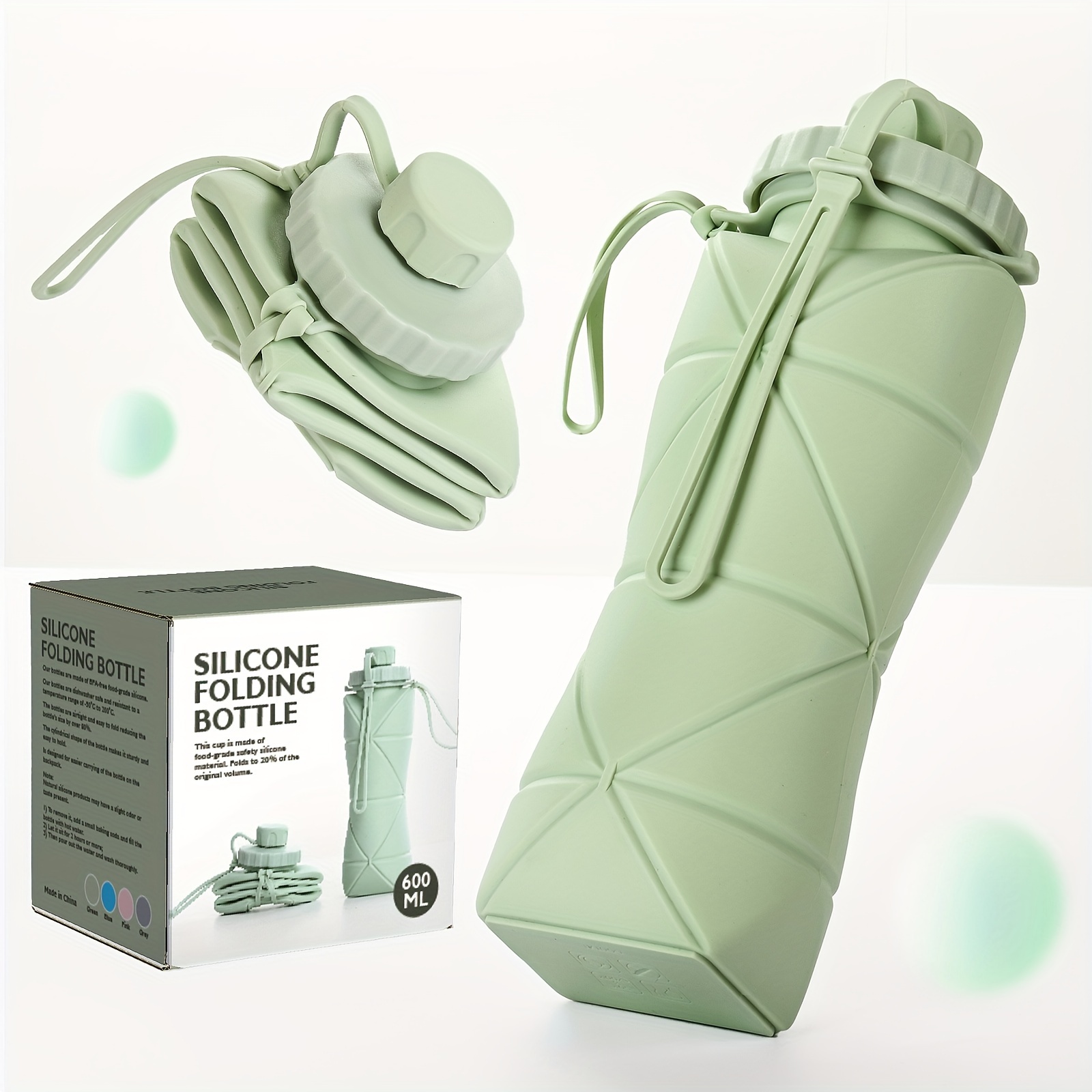 580ml Foldable Grenade Water Bottle Food Grade Silicone Cycling Hiking Water  Bottle With Hook Hiking Buckle Drinkware