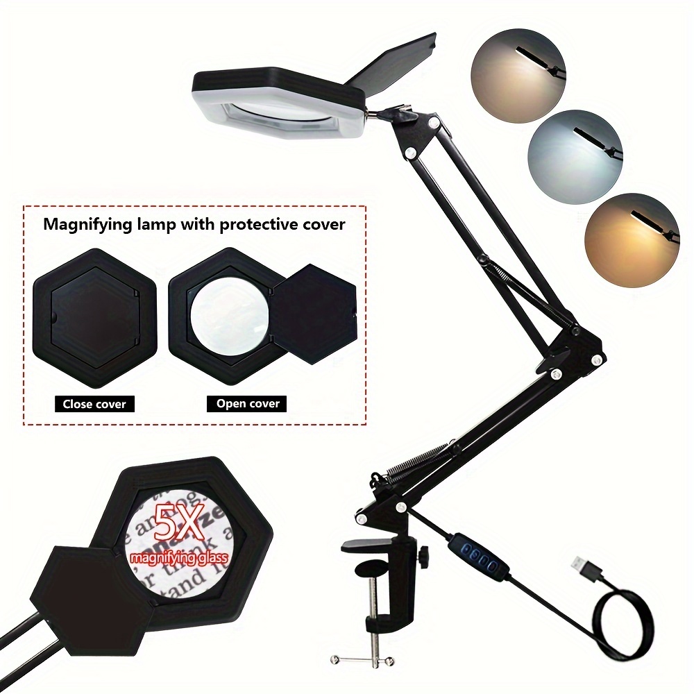 Magnifying Glass With Light And Stand, 3 Color Temperature Dimmable, Long  Arm Led Lighted Magnifier Desk Lamp With Clamp For Reading, Repair, Crafts,  Sewing - Temu Philippines