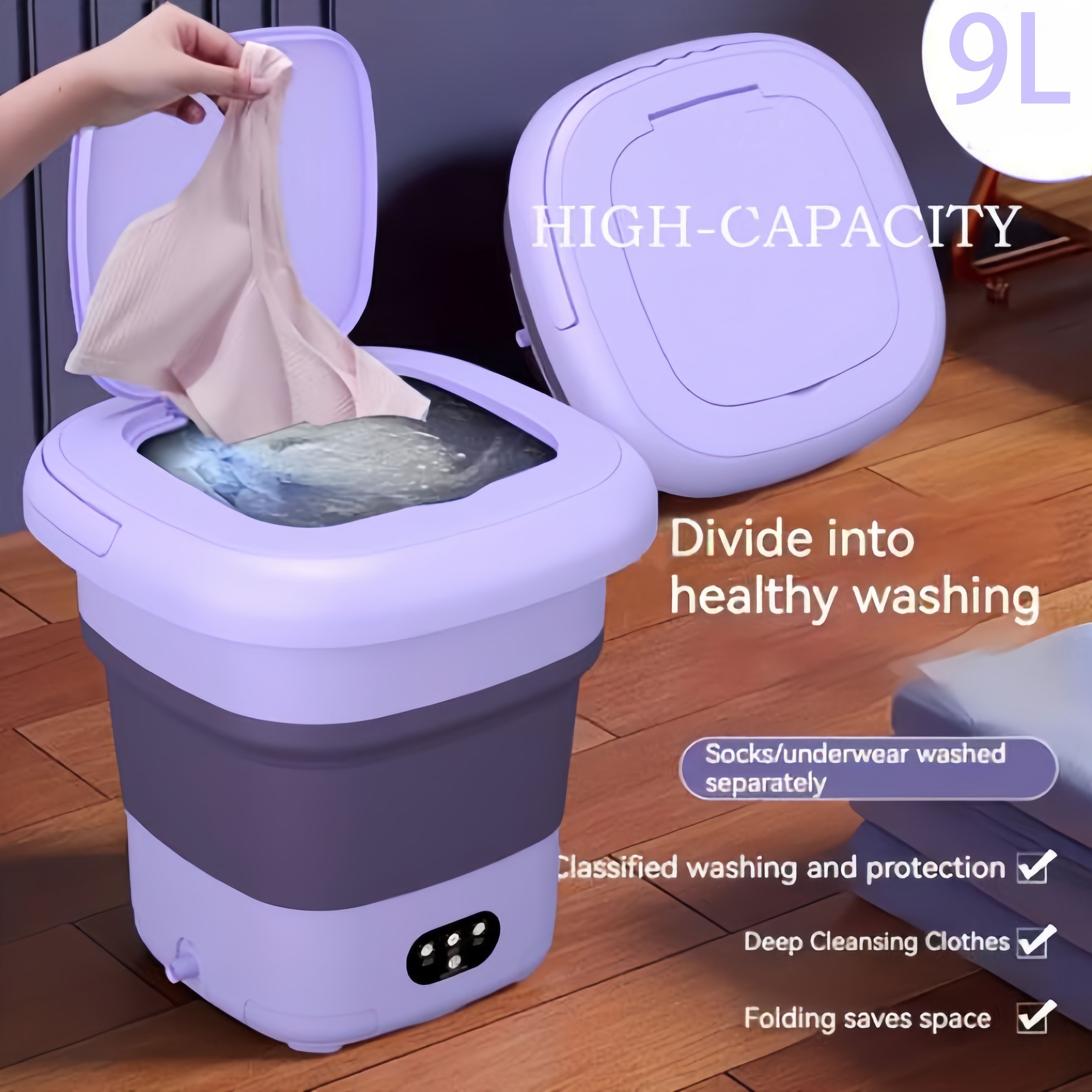 Mini machine à laver pliable de 6 l, seau portable pliable avec arrêt  automatique, mini machine à laver avec port USB pour sous-vêtements