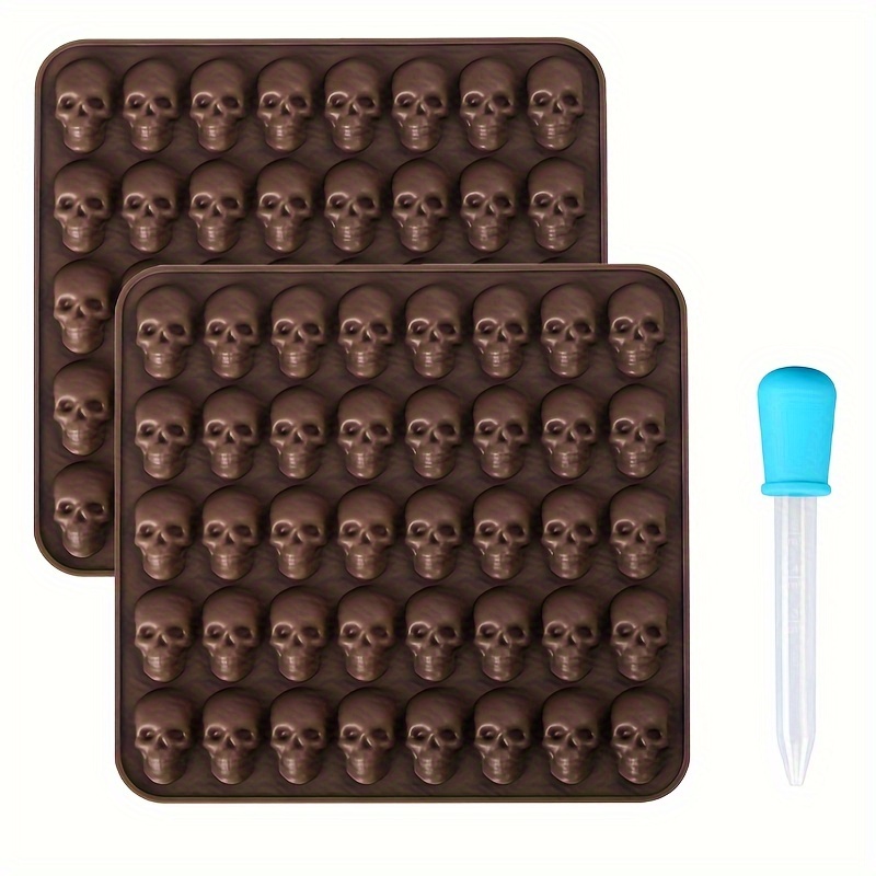 2pcs/set 40-cavity Silicone Ice Cube Tray Mold For Chocolate, Candy, Jelly,  Skull Shaped Gummy And Dropper Mold