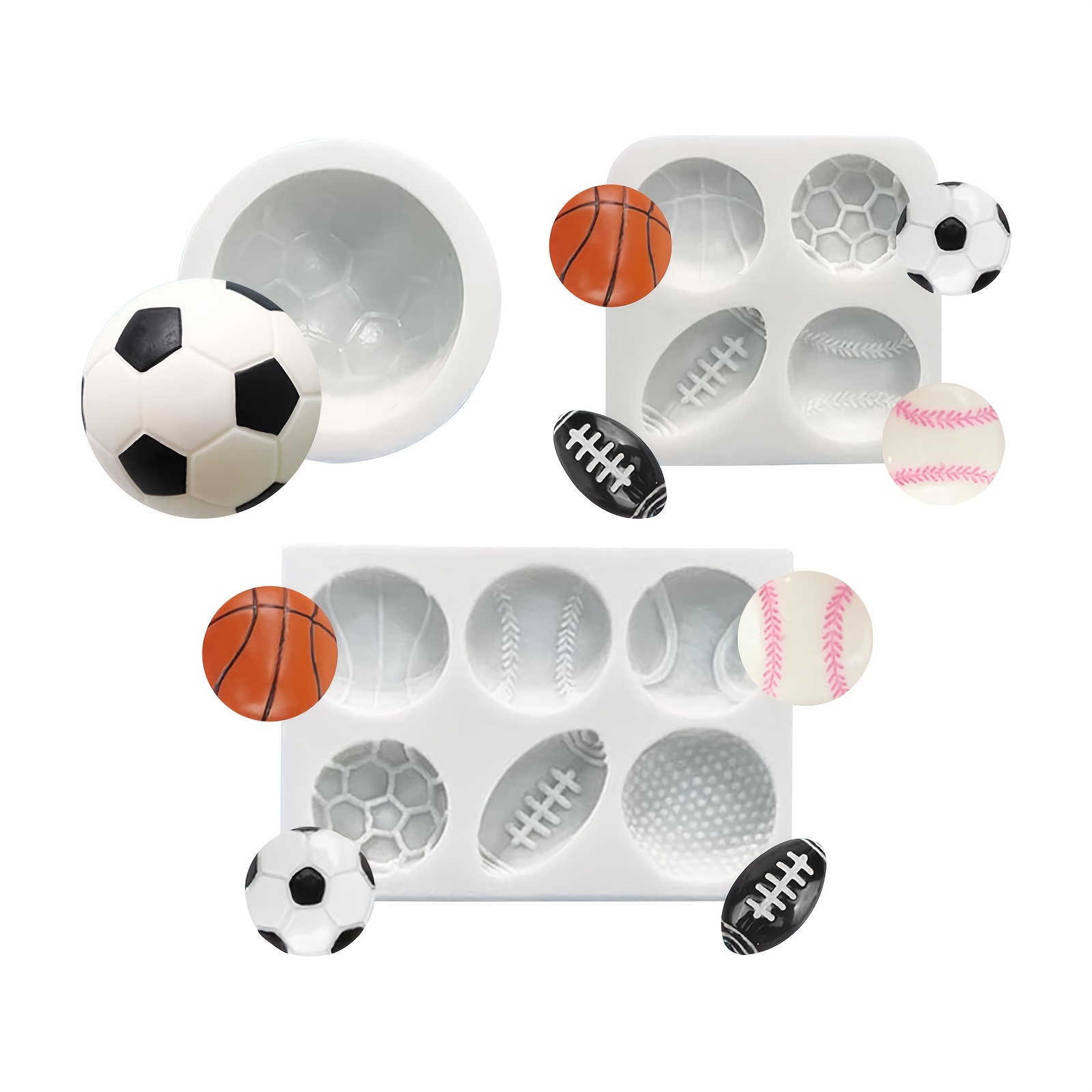 4 Cavity Ball Silicone Mold Football Basketball Baseball Rugby