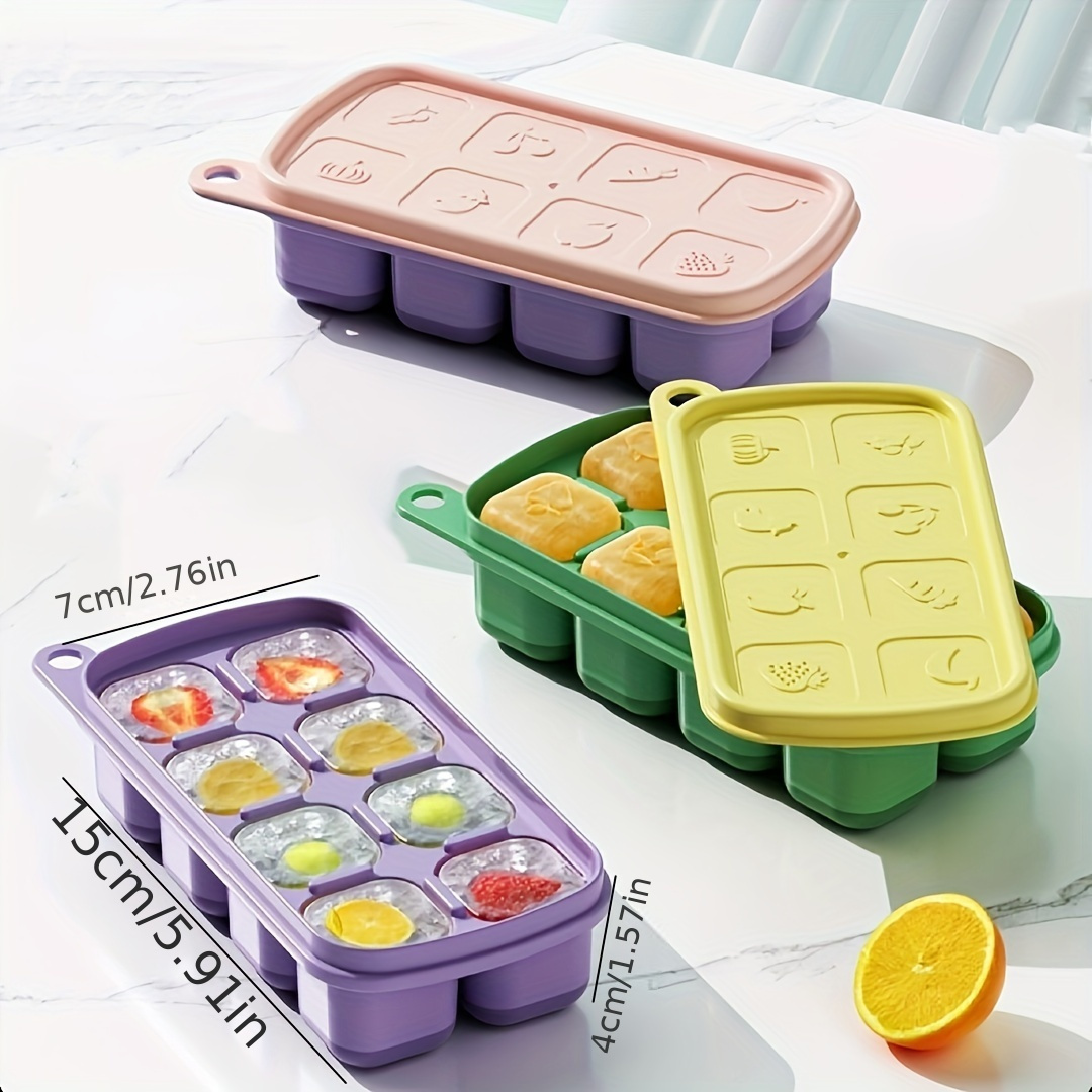 XOMOO Silicone Freezer Tray With Lid - Soup Freezer Container molds - Large  Ice Cube Tray- makes 8 perfect 1 cup portions cubes, 2-Pack Freezer