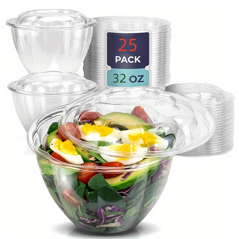 [25 PACK] 64oz Clear Disposable Salad Bowls with Lids - Clear Plastic  Disposable Salad Containers for Lunch To-Go, Salads, Fruits, Airtight, Leak  Proof, Fresh, Meal Prep