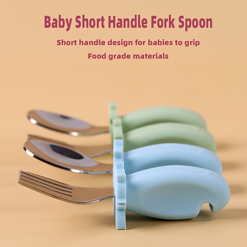 Baby Grasp Spoon Fork Set - Self-Feeding Looped Handle Spoon