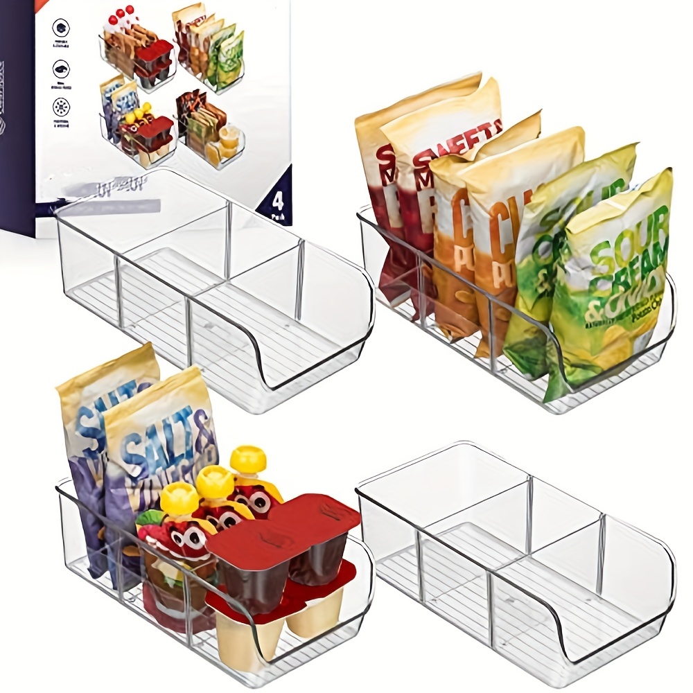 Vtopmart 4 Pack Food Storage Organizer Bins, Clear Plastic Bins for Pantry,  Kitchen, Fridge, Cabinet Organization and Storage, Compartment Holder