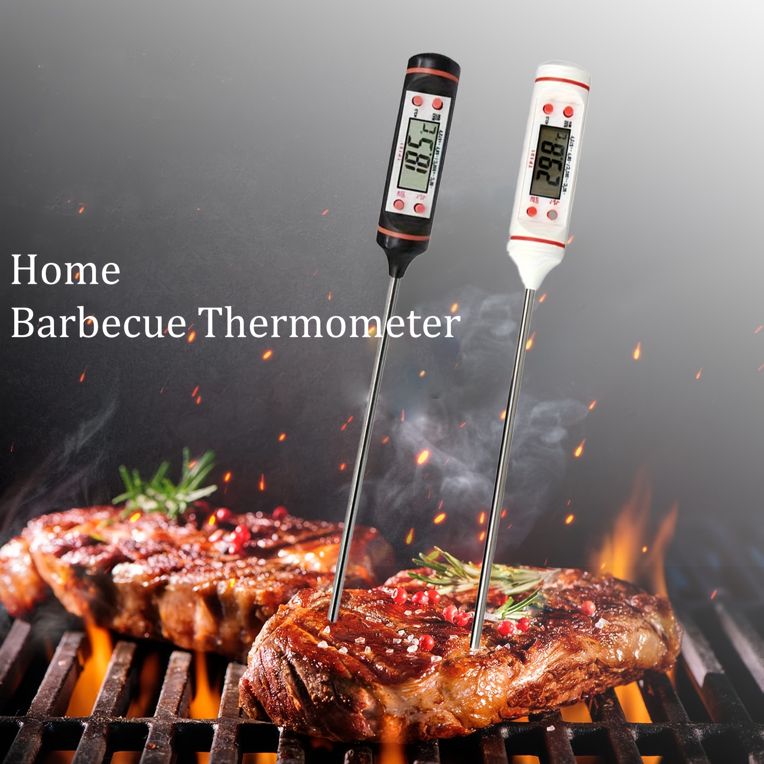 noir) Thermomètre de cuisine numérique Thermomètre à viande à lecture  instantanée, sonde longue, grand écran Thermomètre de four à double aimant  pour viande, pâtisserie, barbecue, etc.