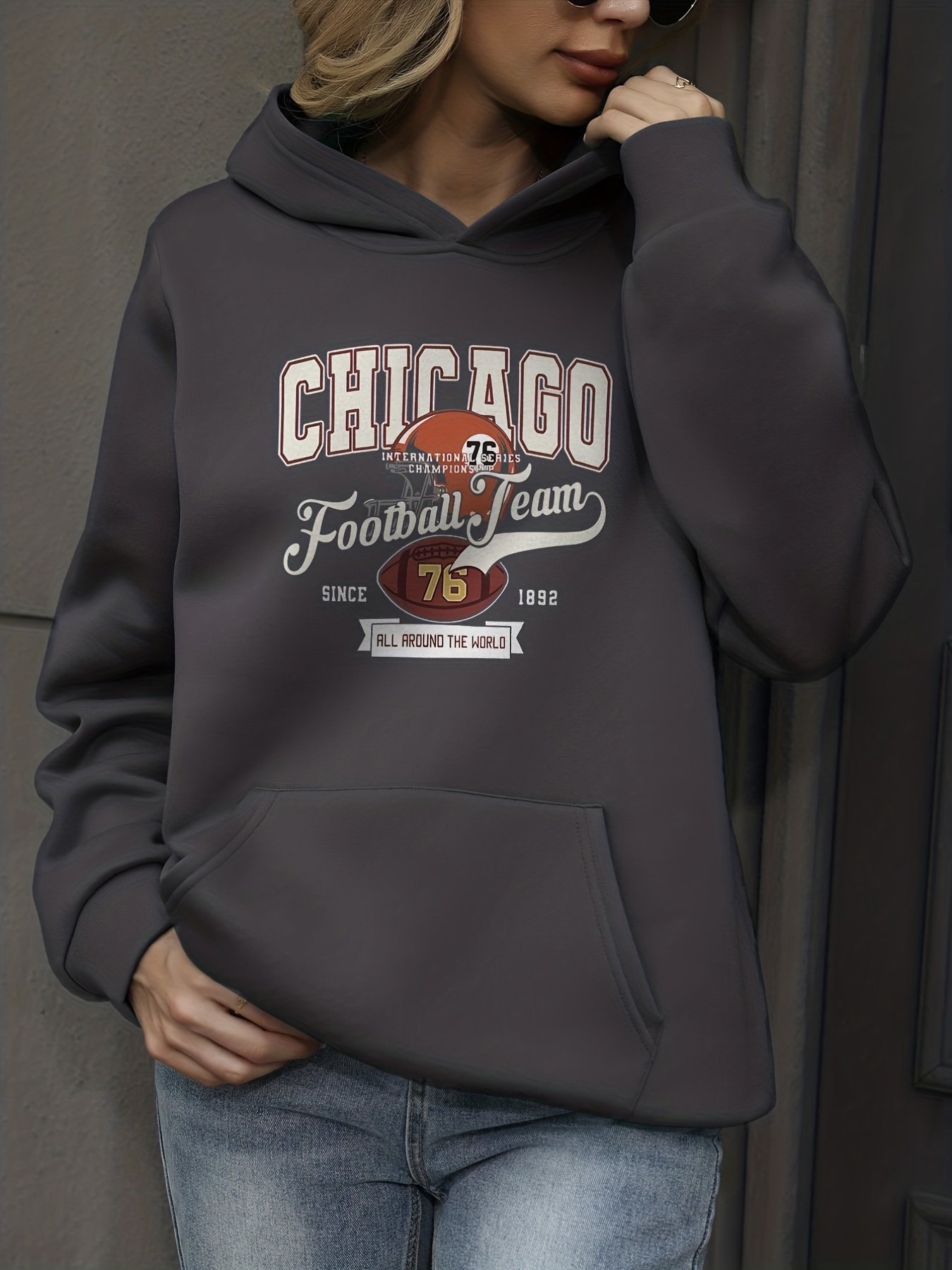 Sudadera Capucha Estampado chicago Bolsillo Canguro - Temu