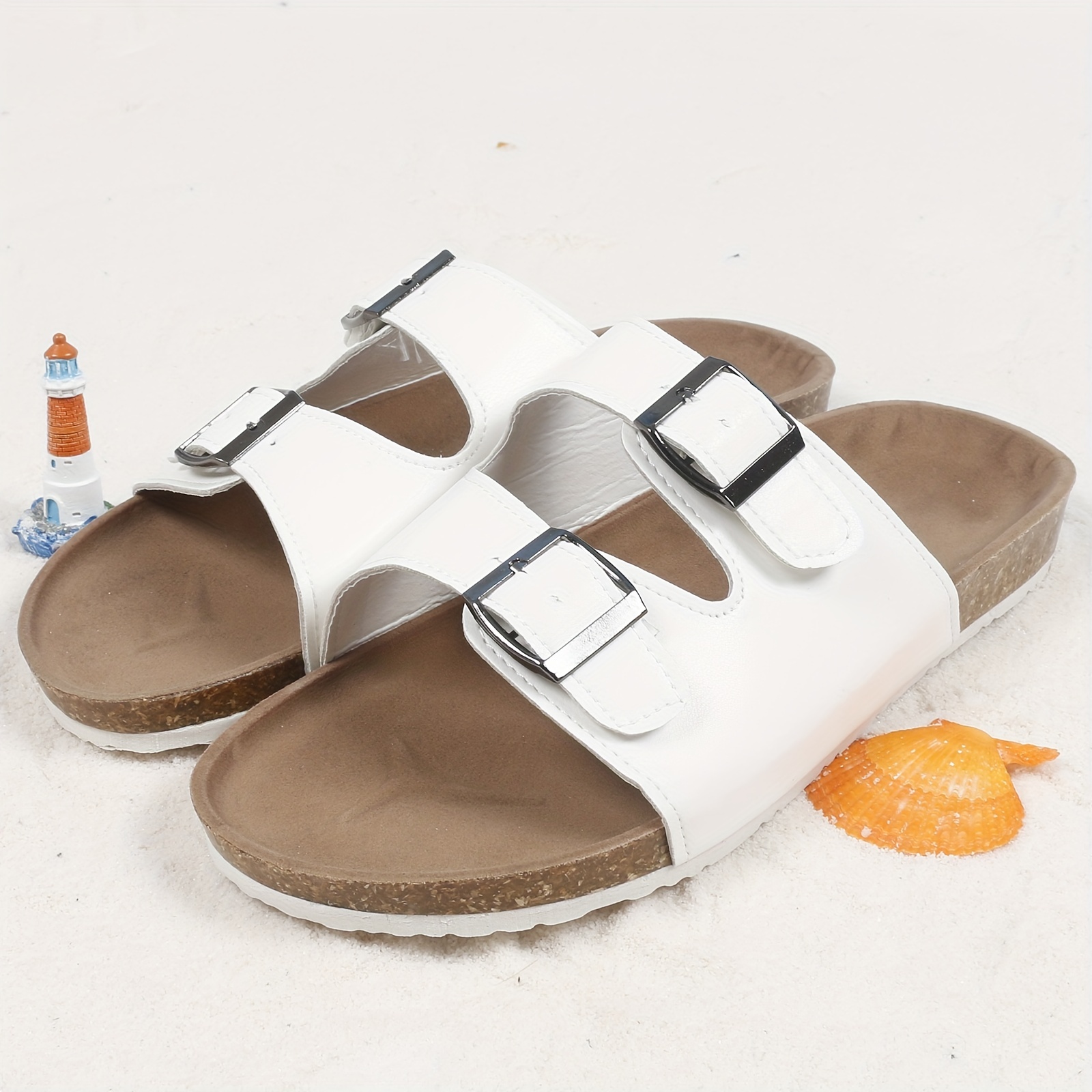 White sandals with online buckle