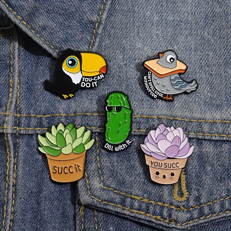 Cartoon Potted Plant Pins Cactus Enamel Pins Cute Brooches Badges Denim  Clothes Bag Pins Gift for Friends 5pcs Random Styles