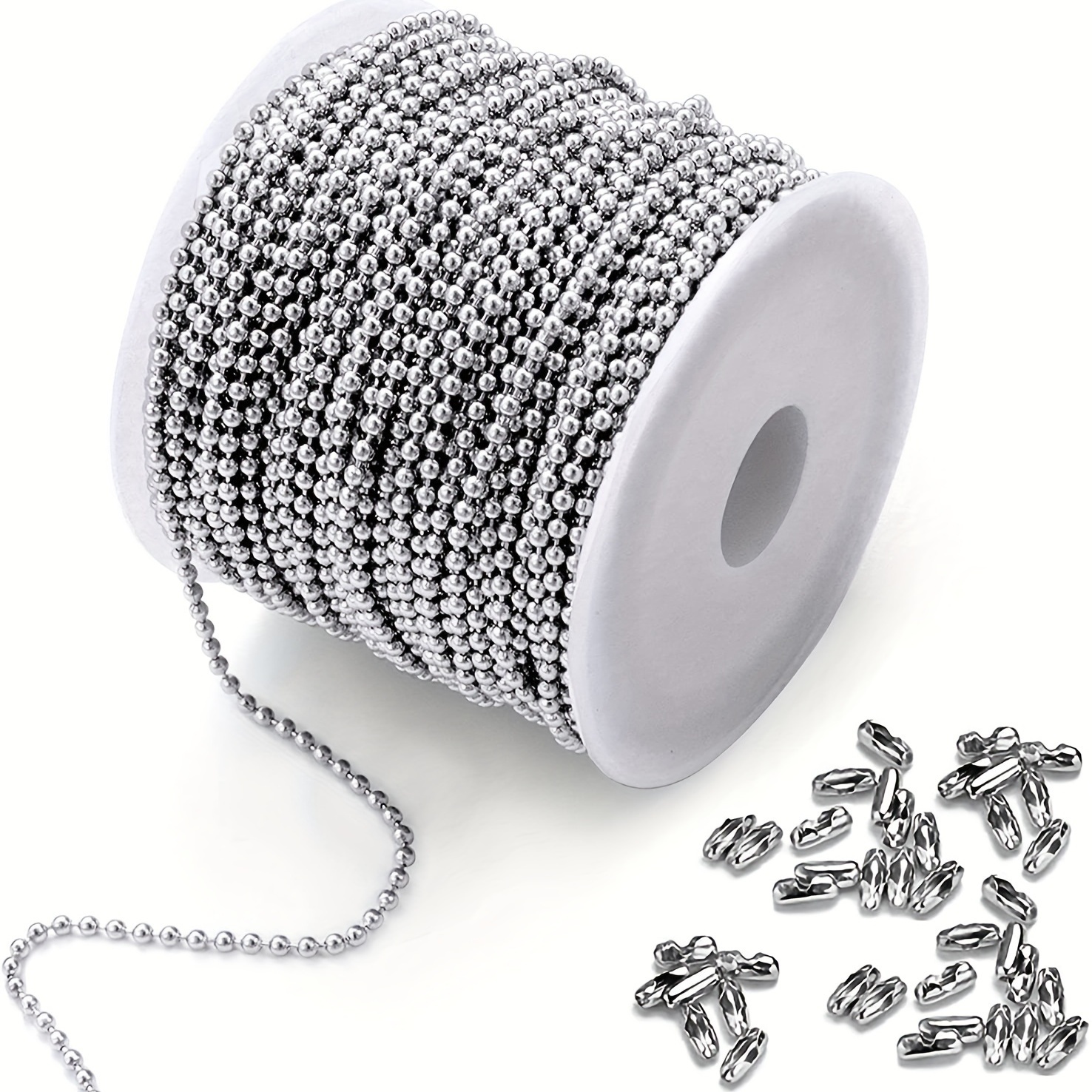 Ball Bead Chain Stainless Steel 33ft Beaded Chain Necklace Chains For  Jewelry Making Diy With 200pcs Matching 2.4mm Bead Connector Clasps