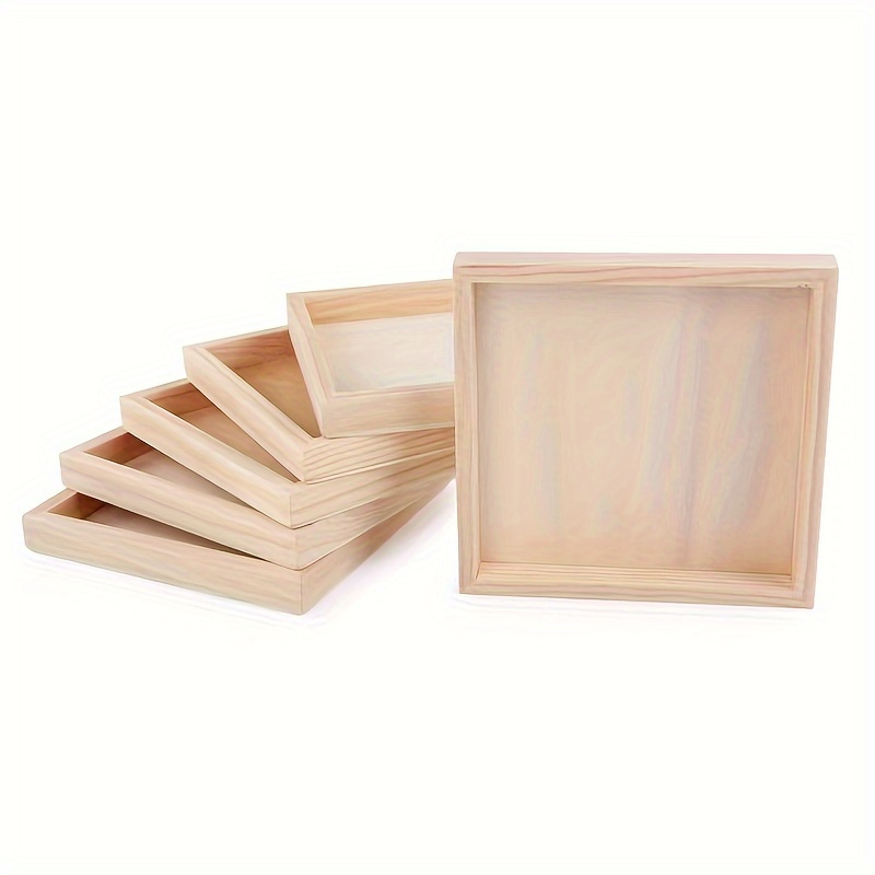 Wooden Living - Serving Tray/Wooden Trays with Handles and Small Wood Boxes Set (Unfinished) | for Montessori Activity, Art/Crafts, Painting, Restaura