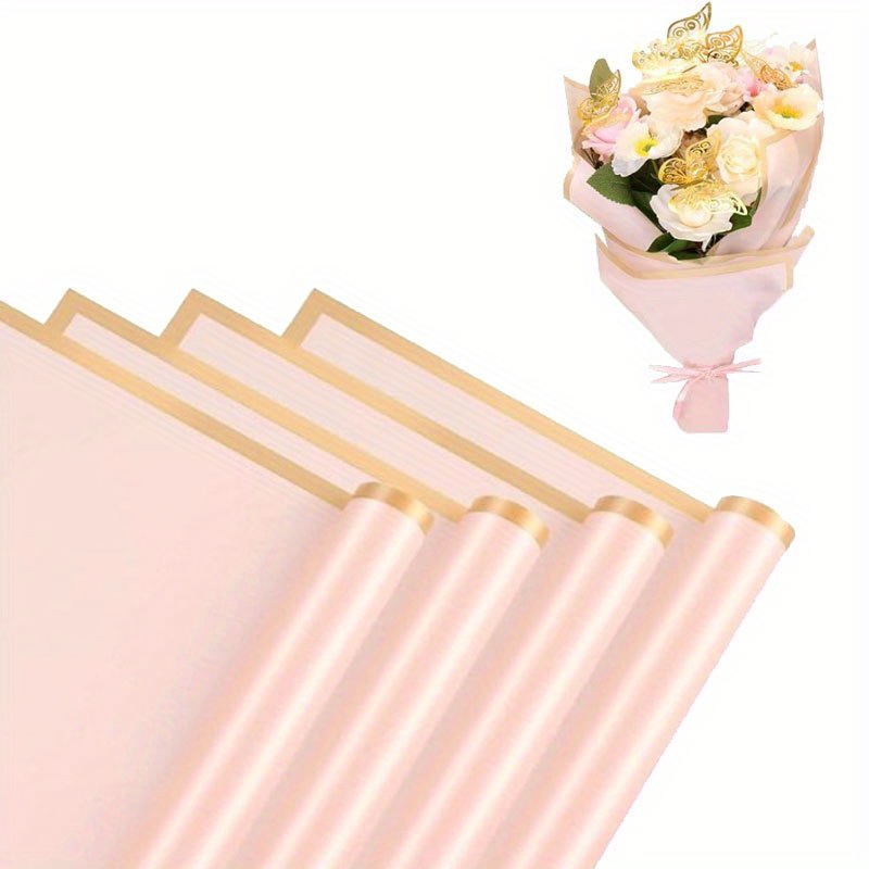 20 pcs Matte Translucent Flower Wrapping Paper With Gold Edge Gift Packaging  Bouquet Paper Packing Material Wrapping Paper Waterproof Paper LIGHT PINK 