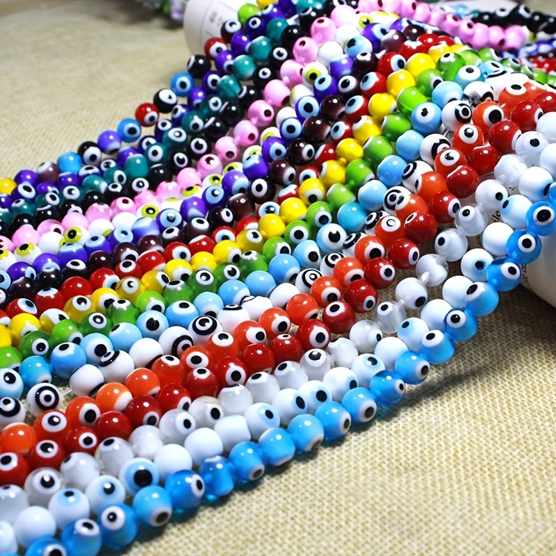 1box Evil Eye Beads 6mm Faux Pearl Beads For Bracelets Making Kit