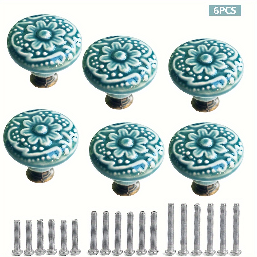 6pcs Blue & White Porcelain Ceramic Drawer Knob Pull Handles for Kitchen  Cabinet, Bathroom Door & Dresser Hardware